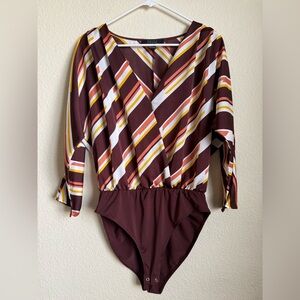 Forever 21 Burgundy Striped Women’s Bodysuit